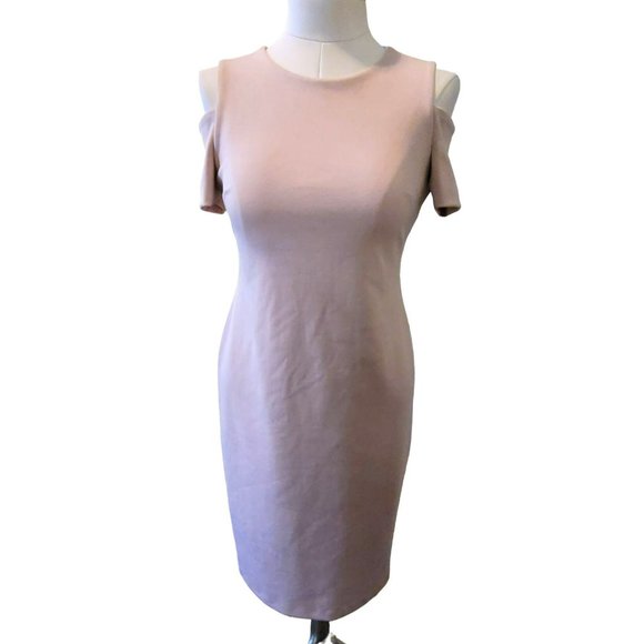 Calvin Klein Pale Pink Dress Cold Shoulder Bodycon Sheath Woman's Size 6 VR601 - Picture 2 of 14